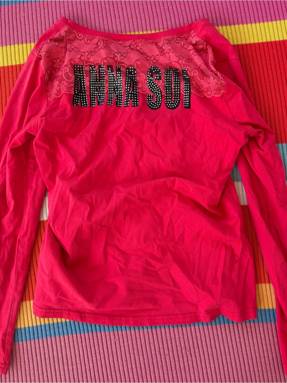 Vintage Anna Sui Red Long-Sleeve Graphic Tee - Picture 5 of 5